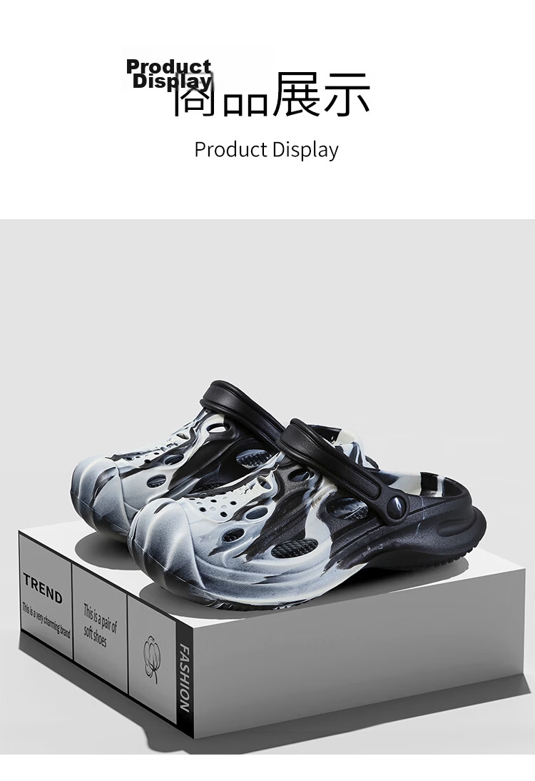 CARTELO Summer Men's Slippers New Closed-Toe Hole Shoes Comfortable Outdoor Sports Sandals NE01 Black White Size 42-43 4