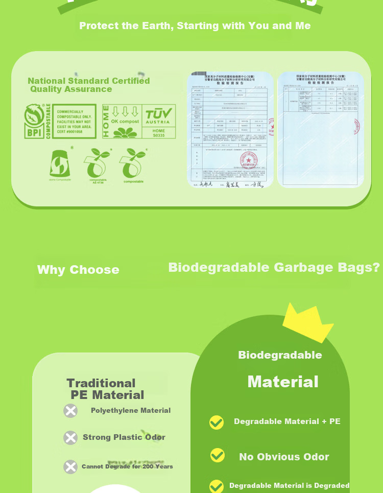 Lide Biodegradable Flat Large Garbage Bags Large Size Sanitation Commercial Household Kitchen Extra Thick 4-Layer 60x80cm 50pcs 8