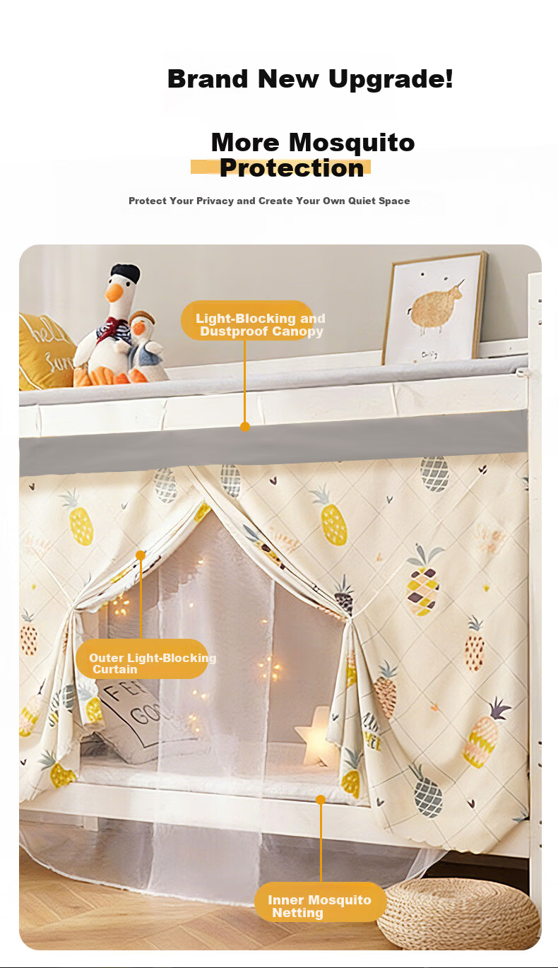 Nanjiren Mosquito Net Dormitory Bed Curtain Lower Bunk Blackout Curtain Upper Bunk Integrated Student Mosquito Net Universal Dustproof Top Cover 4