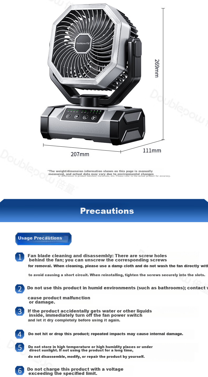 Doublepow Rechargeable Fan 40000mAh Large Capacity Long Battery Life Outdoor Camping Oscillating Mini Fan - 8808B Gray 19