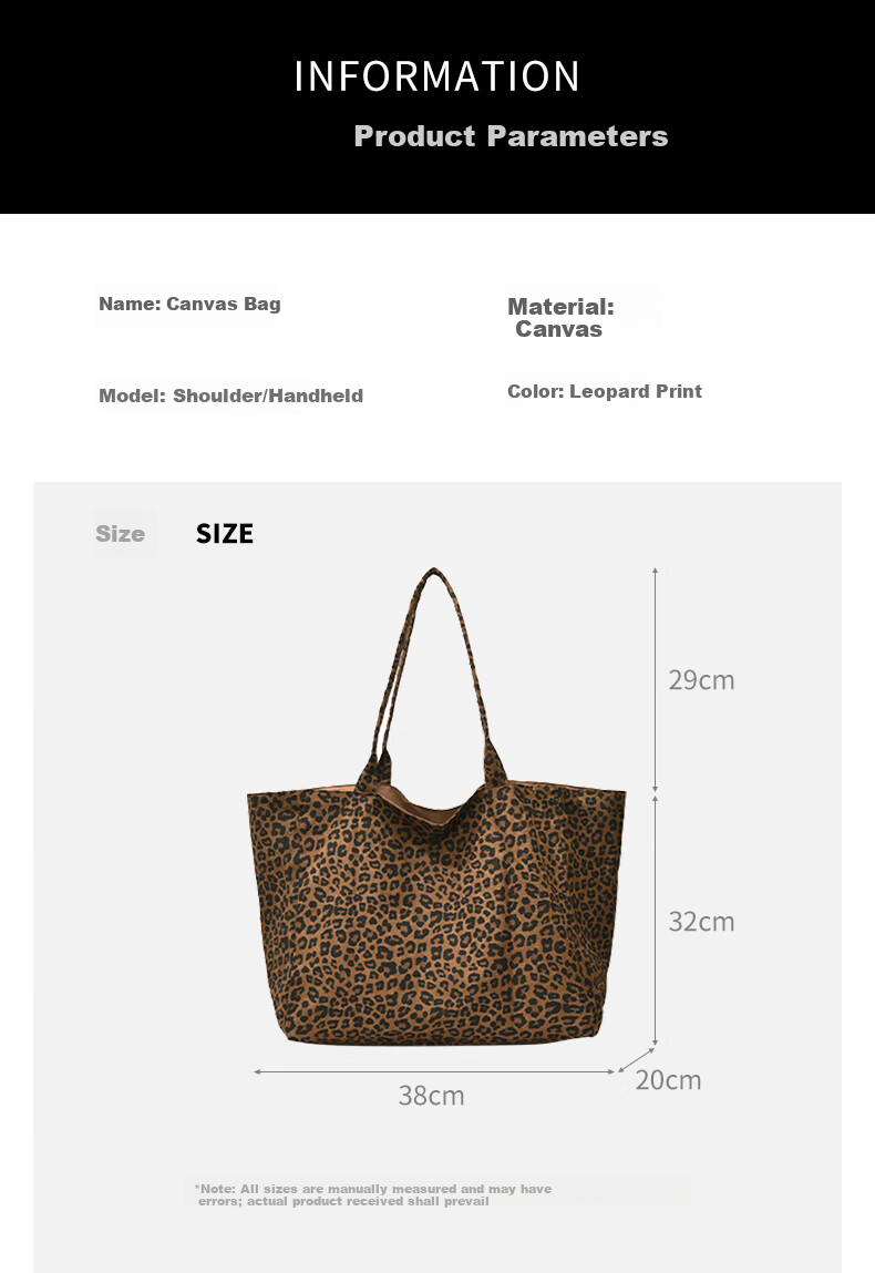 40,000 Kilometers Commuter Leopard Print Canvas Bag Women Fashion Korean Style Casual Versatile College Tote Bag Large Capacity Shoulder Bag 2