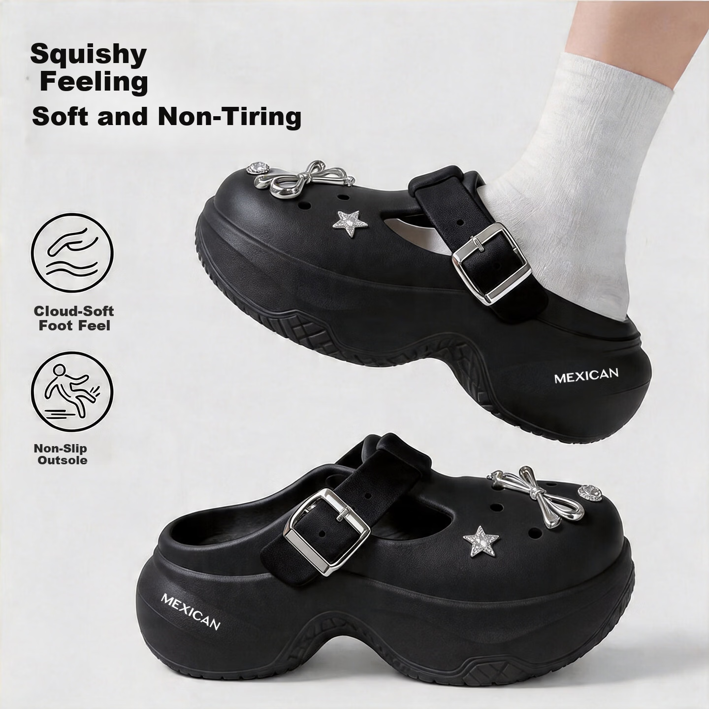 MEXICAN Thick Sole Clog Shoes for Women Summer Platform Slippers Outdoor Soft Comfort Height Increasing Closed Toe Sandals Black Size 37-38 2