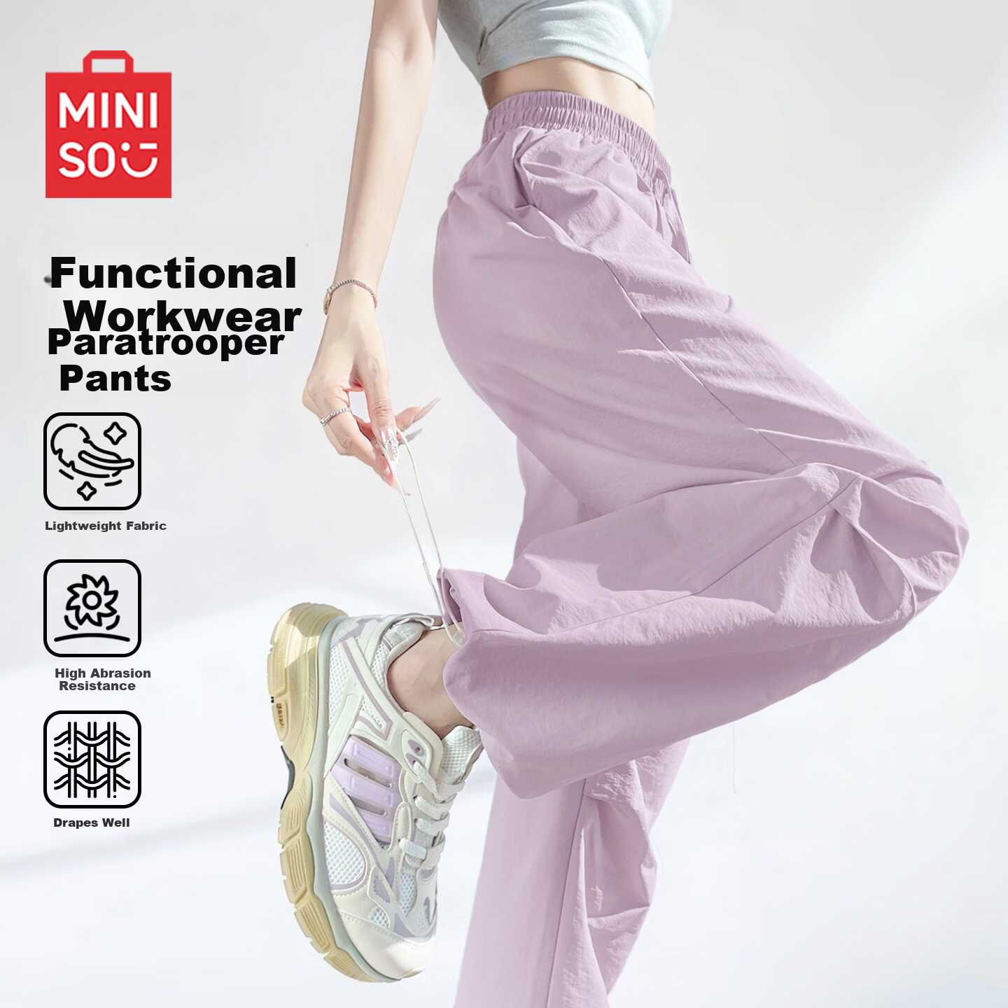 MINISO Women's Cargo Pants 2026 New Spring Summer Outdoor Hiking Functional Paratrooper Pants Lightweight Sun Protection for Petite