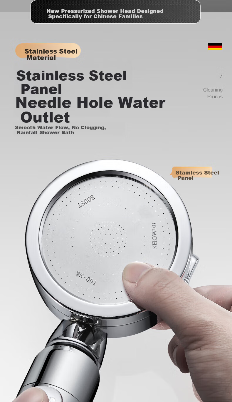 IVORPO [Germany] High-Pressure Multifunctional Handheld Shower Head with Booster and Overhead Spray 7