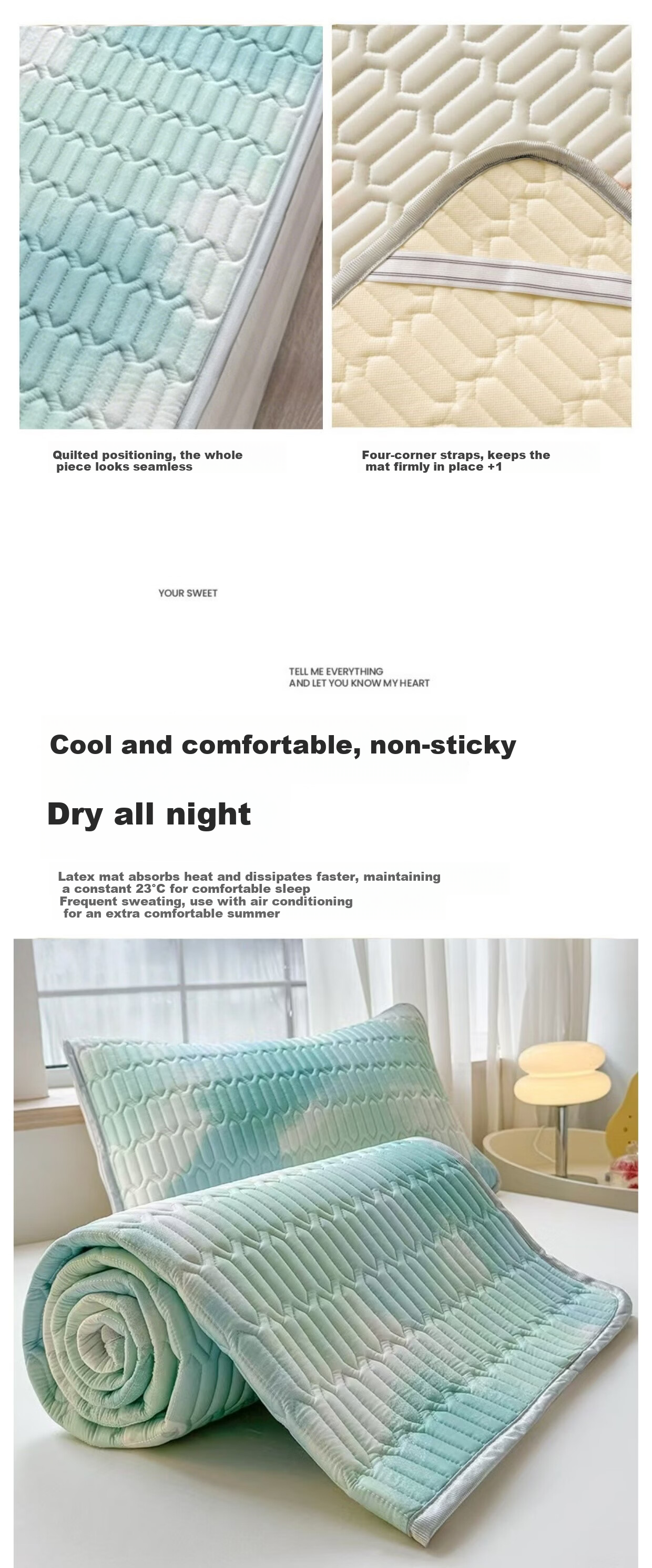 WITCEMEY Latex Cooling Mat Ice Silk Mat 1.5m x 2m Summer Washable Machine Washable Class A Baby Bedding Soft Cooling Sheet Three-Piece Set 5