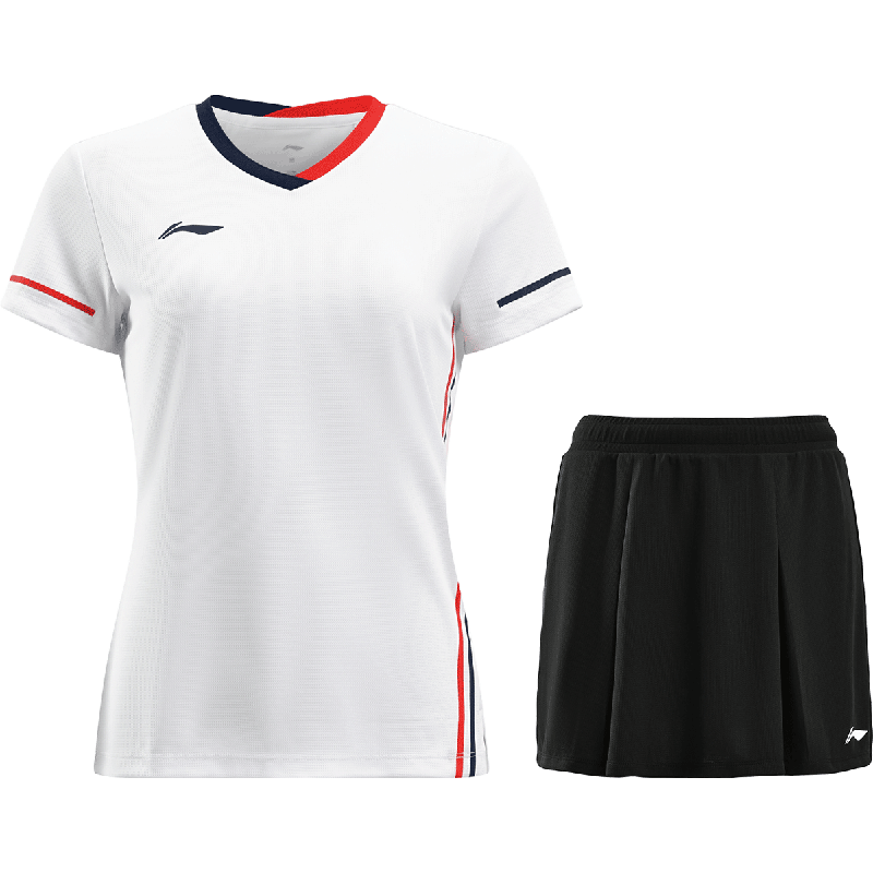 LI-NING Women's Summer Short Sleeve Badminton Competition Set Two-Piece Sports Team Uniform