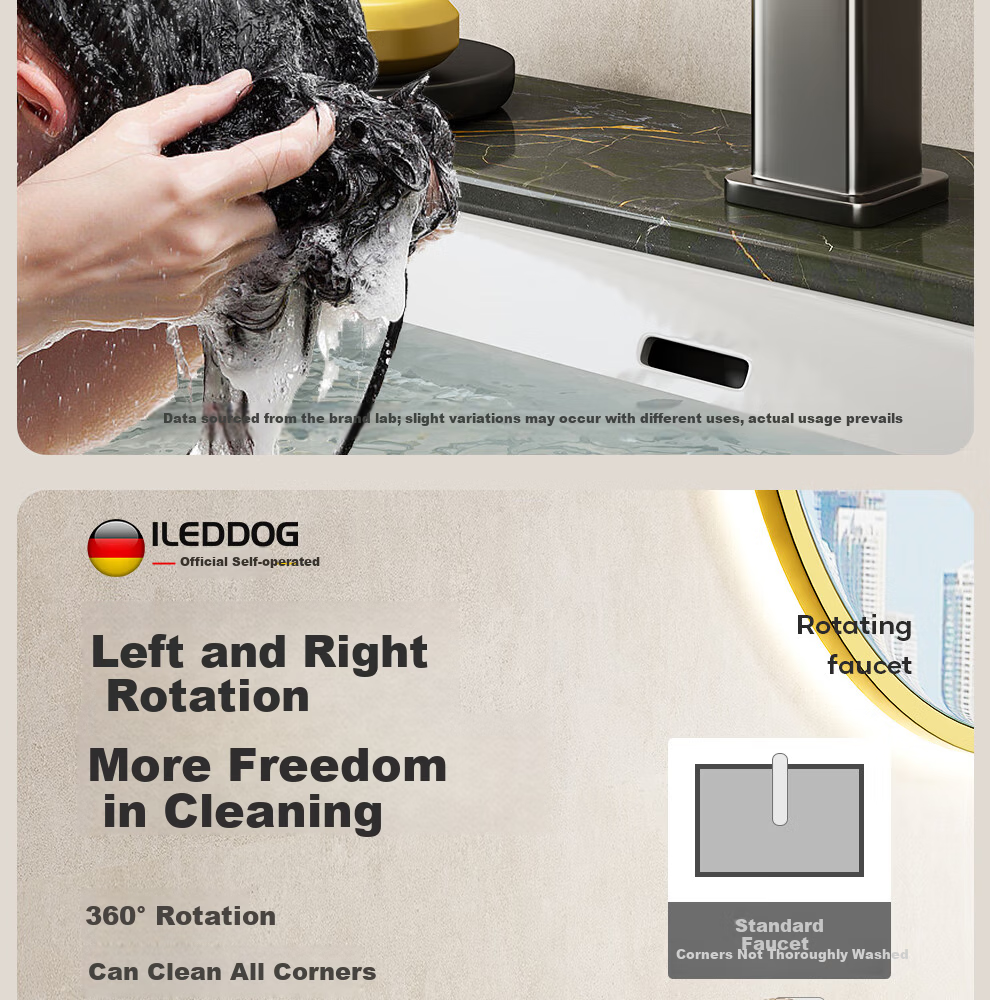 ILeddog [Germany] All-Copper Basin Faucet Bathroom Sink Universal Mechanical Arm Hot and Cold Splash-Proof ZCMLT 10