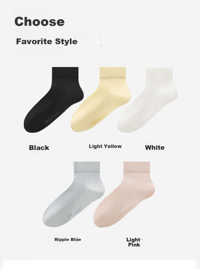 MiiOW Summer Breathable 10A Antibacterial Camellia Essential Oil Mesh Breathable Women's Odor-Resistant Pure Cotton Short Socks 5 Pairs Pack 14
