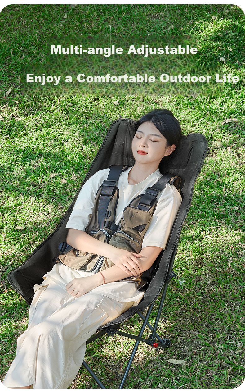 Waterman Outdoor Folding Chair Portable Recliner High Back Moon Chair with Footrest Three-Level Adjustment Picnic Camping Nap Chair 3