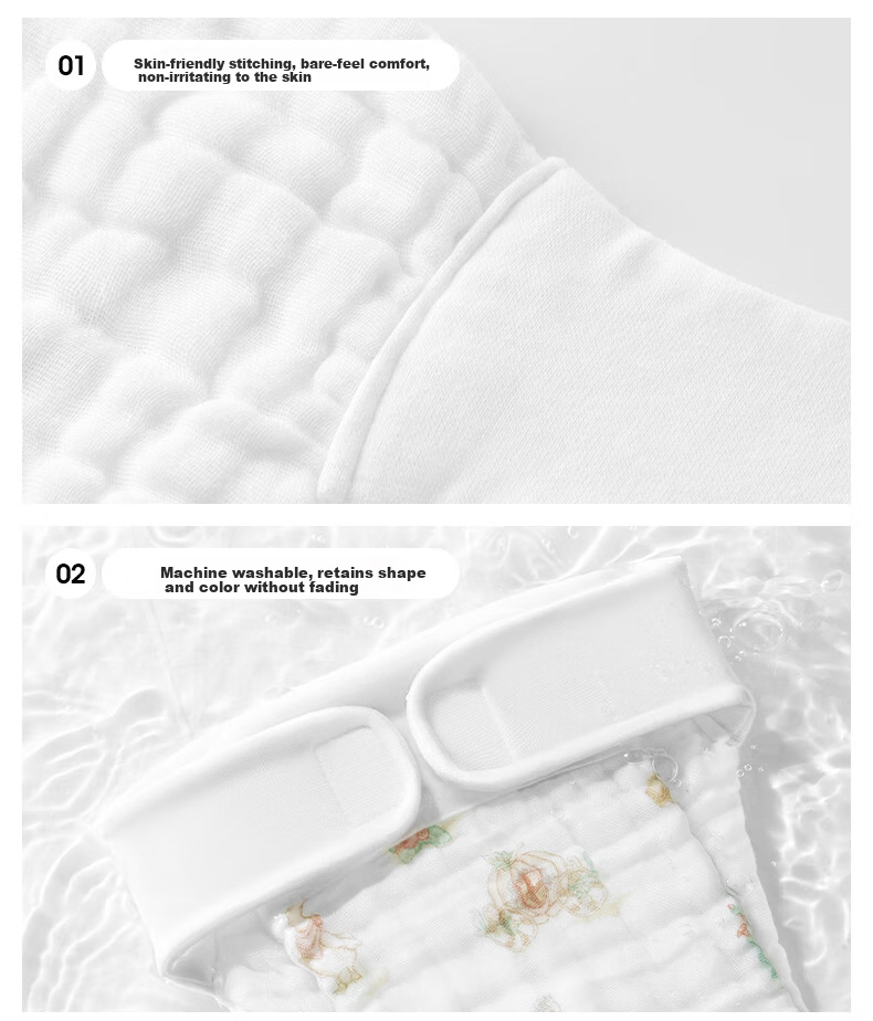 Betis Diaper Baby Gauze Integrated Fixing Belt Pants Pocket Baby Urine Guard Cloth Diaper Size L for 10-15 lbs 4-Pack 25