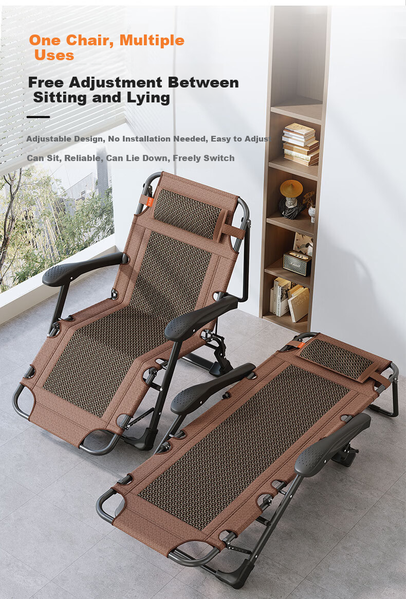 Aokai Fu Folding Bed Recliner Single Office Nap Bed Folding Chair Nap Chair Military Cot Wicker Weave 3