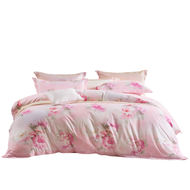 FUANNA Bedding Set 4-Piece A-Class 60S Long-Staple Cotton 100% Pure Cotton Brushed Warmth Single/Double Bed Sheet and Duvet Cover 203x229cm Huameixu Pattern