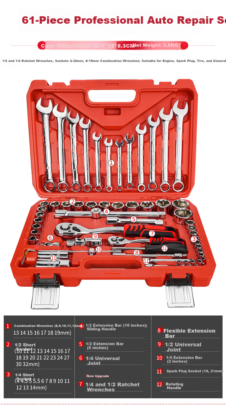 Delixi Auto Repair Tool Set Socket Wrench Ratchet Car Maintenance Combination Repair Toolbox Multifunctional Mini Ratchet 6