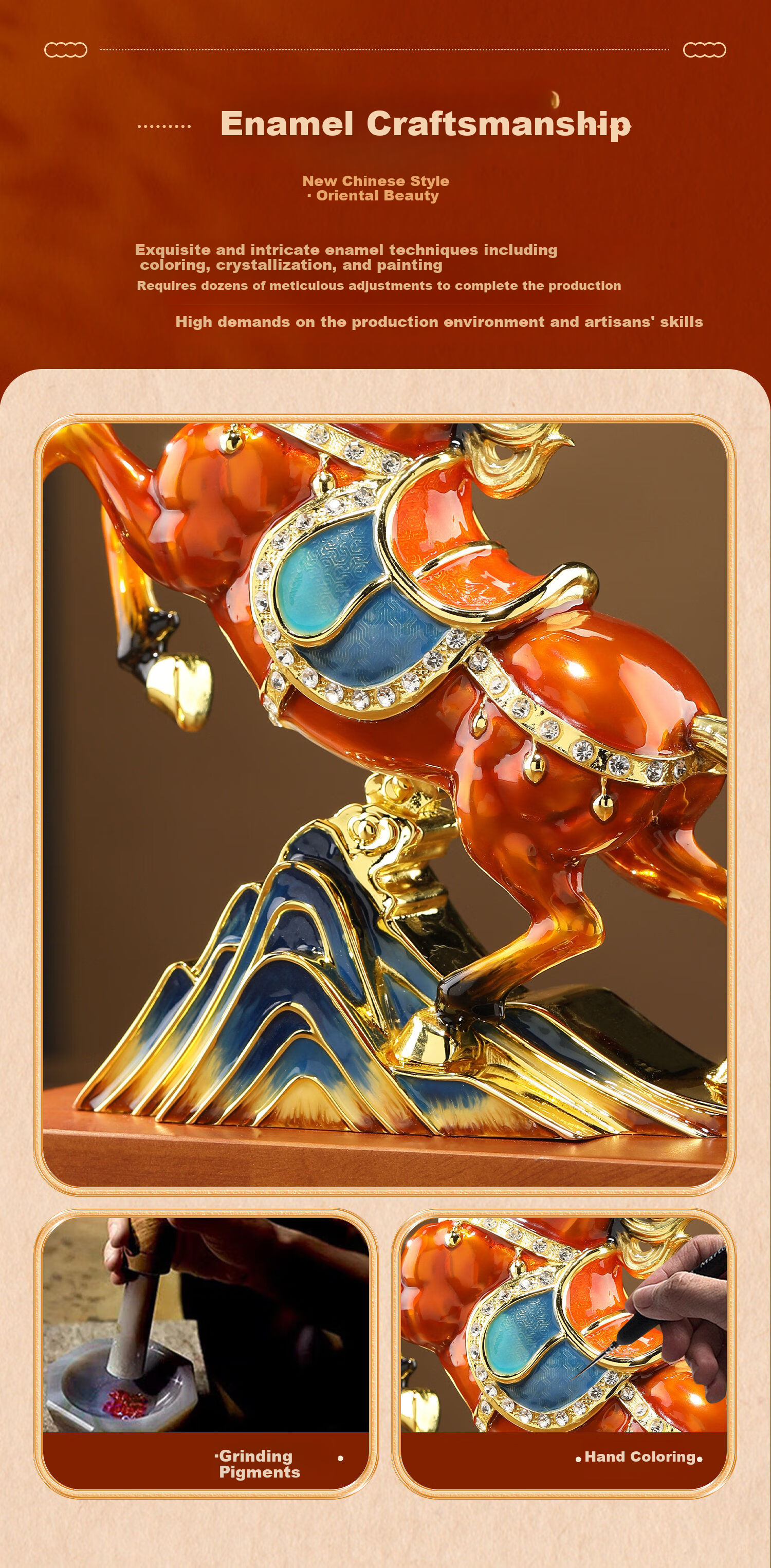 Wanyutang Enamel Painted Zodiac Horse Figurine - Success Horse Decoration for Living Room, Office, Wine Cabinet, Housewarming and Opening Gifts 6
