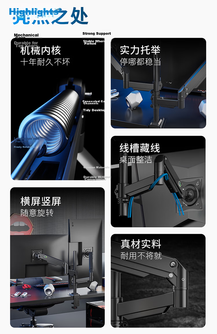 KALOC Monitor Stand Inverted Dual Screen Monitor Arm Mechanical Arm Computer Desk Stand Computer Stand Dormitory Inverted Mechanical Arm Screen Lifting Stand 2