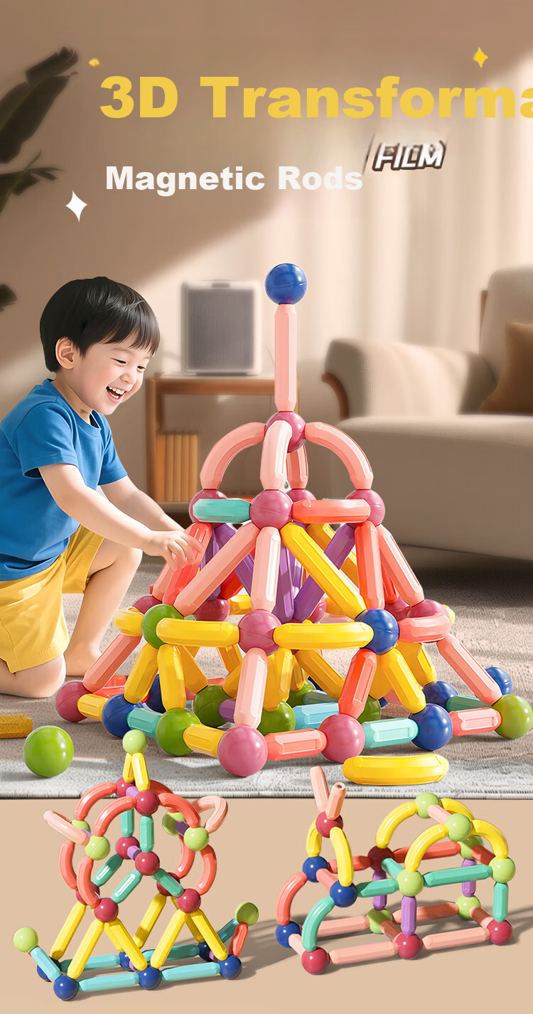 LIVING STONES Magnetic Rods Children's Toy for Boys Ages 3-6 Magnetic Building Blocks Educational Magnetic Tiles for Ages 1-3 Children's Day Gift 1