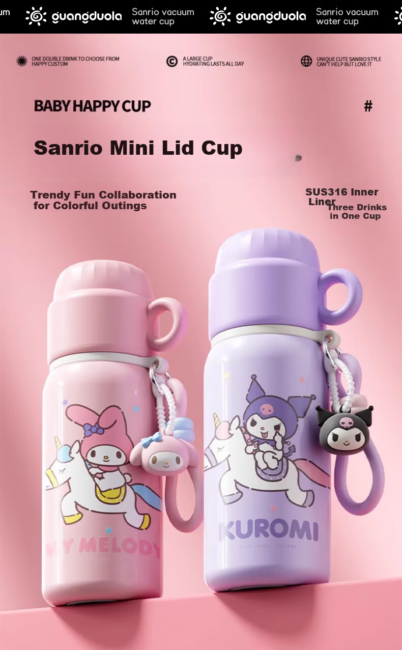 Guangduola Children's Insulated Cup, 316 Stainless Steel Meleti Water Bottle, Elementary School Student Water Jug, Kindergarten School Use, Three-Drinking Straw 2