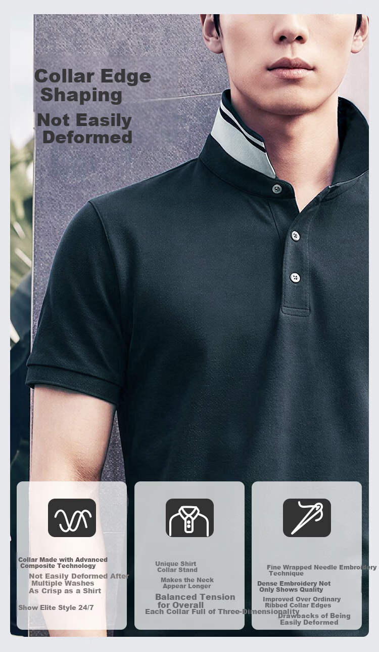 JD Jingzao 100-Count Premium Men's Polo Shirt Non-Iron Short Sleeve T-Shirt Summer New Father's Day Gift Navy Blue S 6
