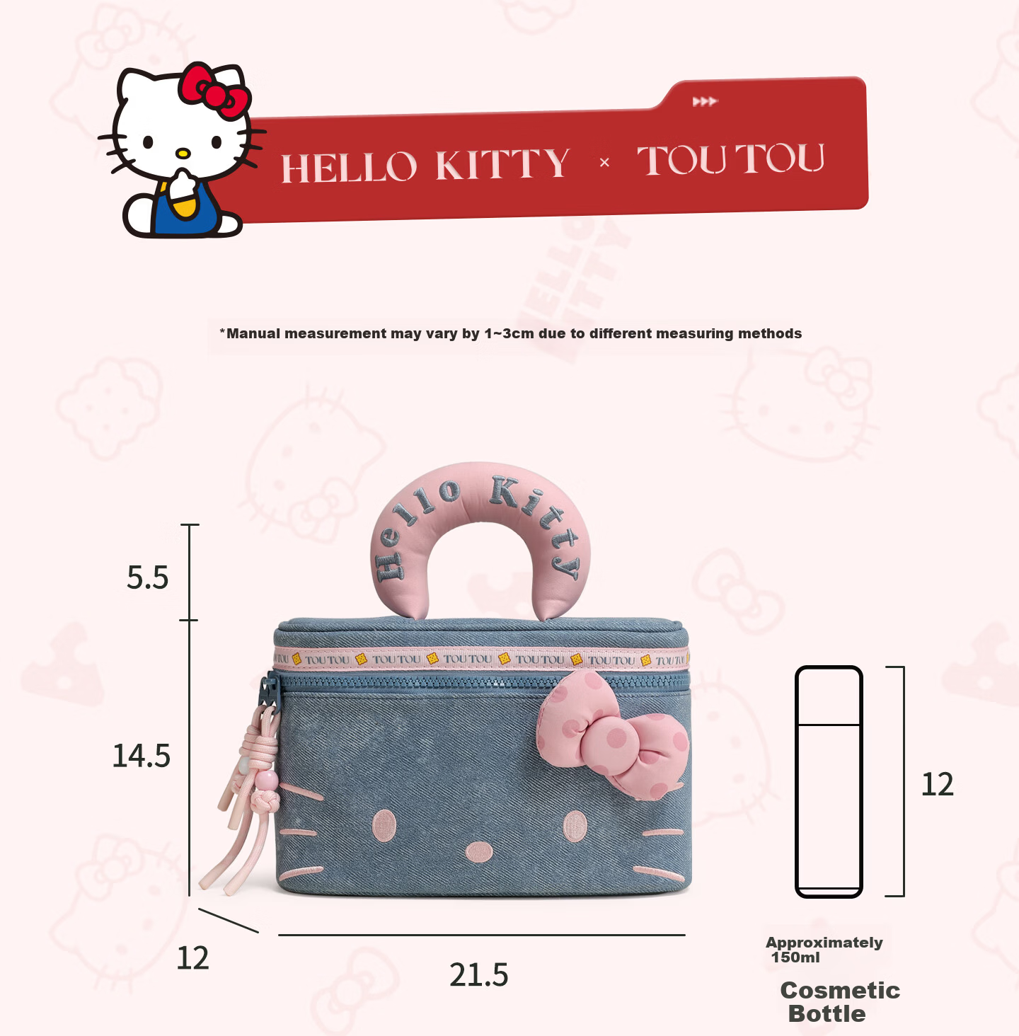 Toutou New Hello Kitty Denim Makeup Bag Storage Camera Bag Children's Day Birthday Gift for Girlfriend 23