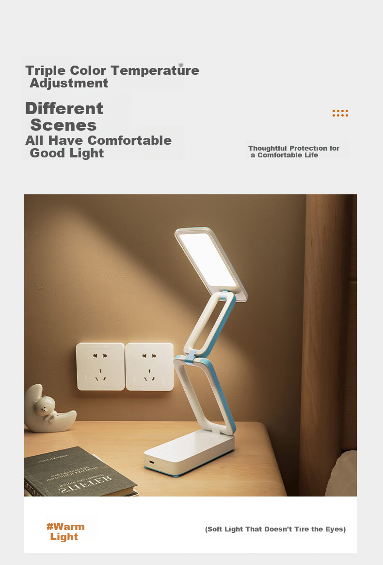 AOC Rechargeable Eye Protection Desk Lamp Student Study Lamp Foldable Portable Small Desk Lamp Dormitory Reading Bedside Lamp 8000mAh 6