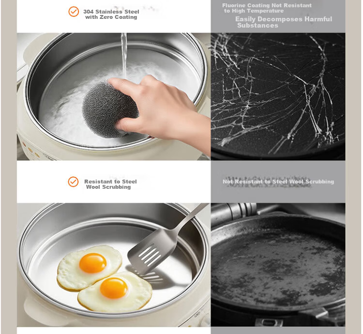 Joyoung JK30-GK339 Household Grill Pan 304 Stainless Steel Non-Coated Inner Pot Breakfast Maker Deepened Body Electric Griddle Multi-Function Electric Frying Pan 6