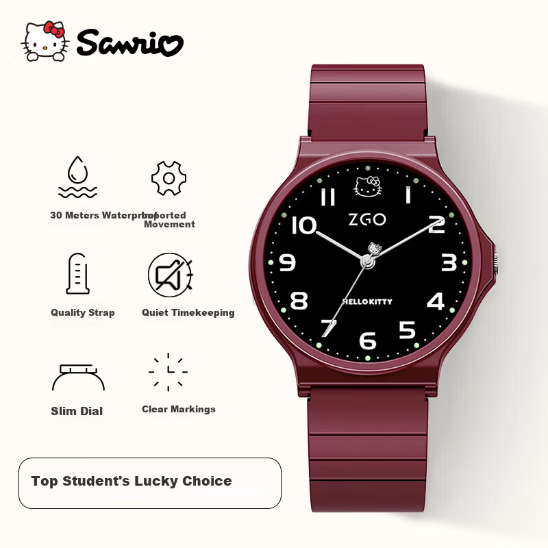 Hello Kitty Student Exam Watch for Girls Middle and High School Quiet Quartz Movement