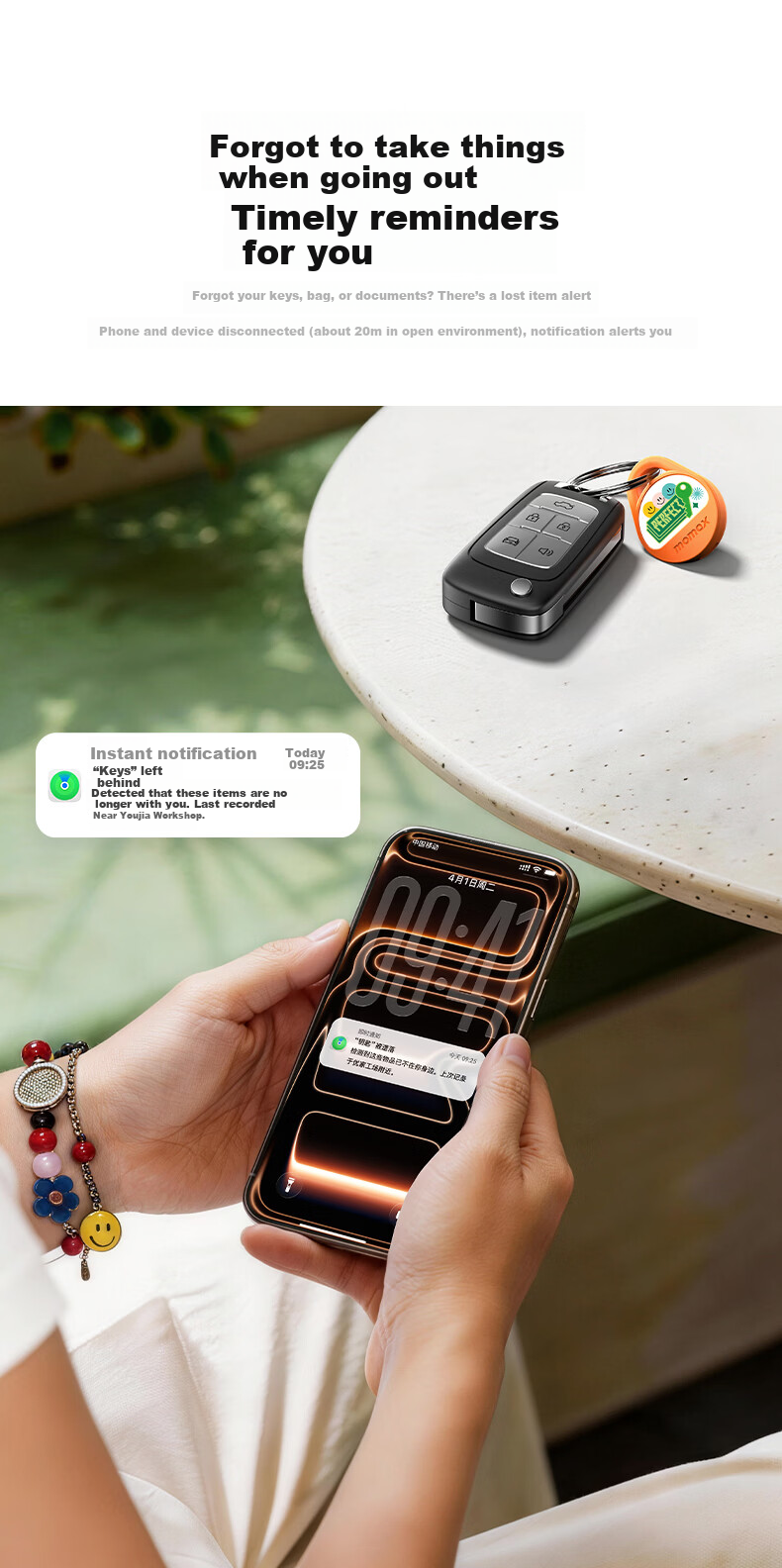 MOMAX Anti-Lost Tracker Locator for AirTag Compatible with Apple iPhone FindMy Certified USB-C Charging Waterproof Anti-Lost for Kids Elderly Pets Keys Luggage Bicycle Backpack 3