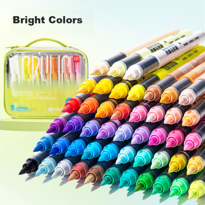 Deli 48-Color Liquid Acrylic Marker Soft Tip High-Capacity Drawing Pen Premium Cloth Bag Edition Layering Student Art Marker Children's Watercolor Pen Birthday Gift Toy for Children's Day