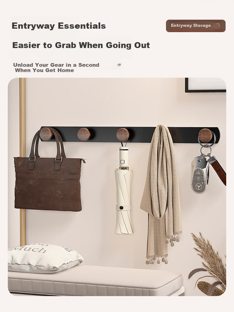 DSRAWMYT No-Drill Wall-Mounted Coat Hook Entryway Door Hat and Clothes Rack Wall Hanging Hook Rack 10