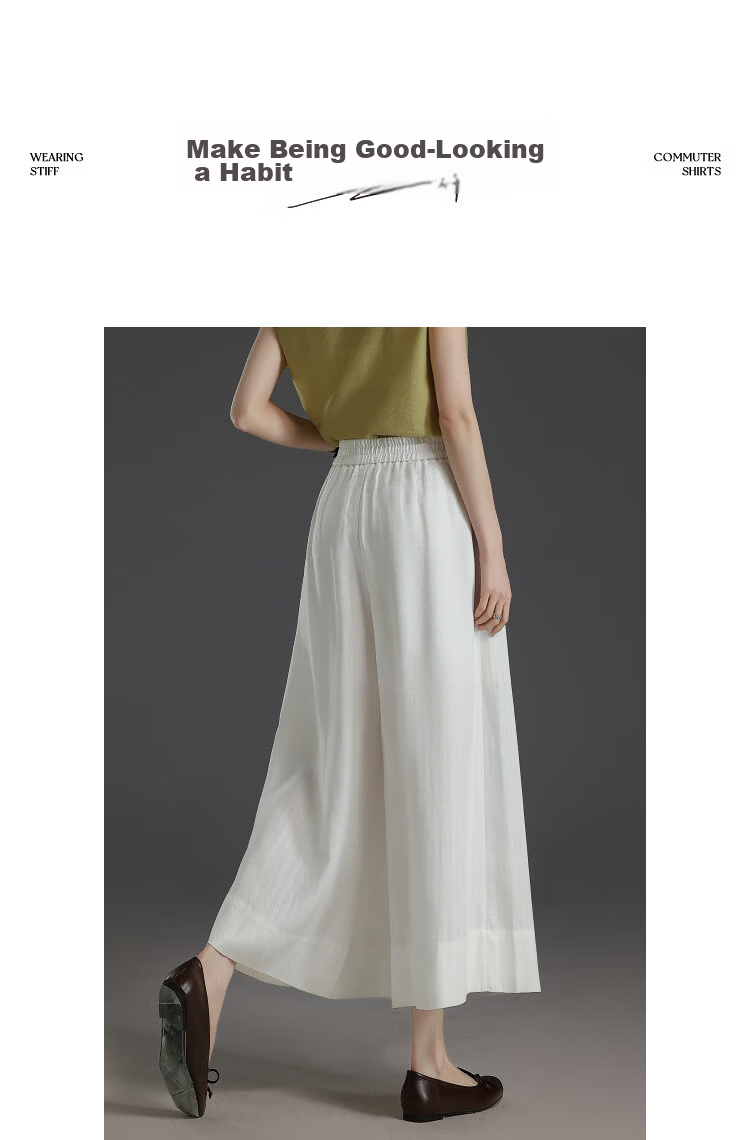 Demana [with Linen Lyocell] Summer Button High-Waist Wide-Leg Folded Slimming Cropped Casual Pants for Women Premium Feel 9
