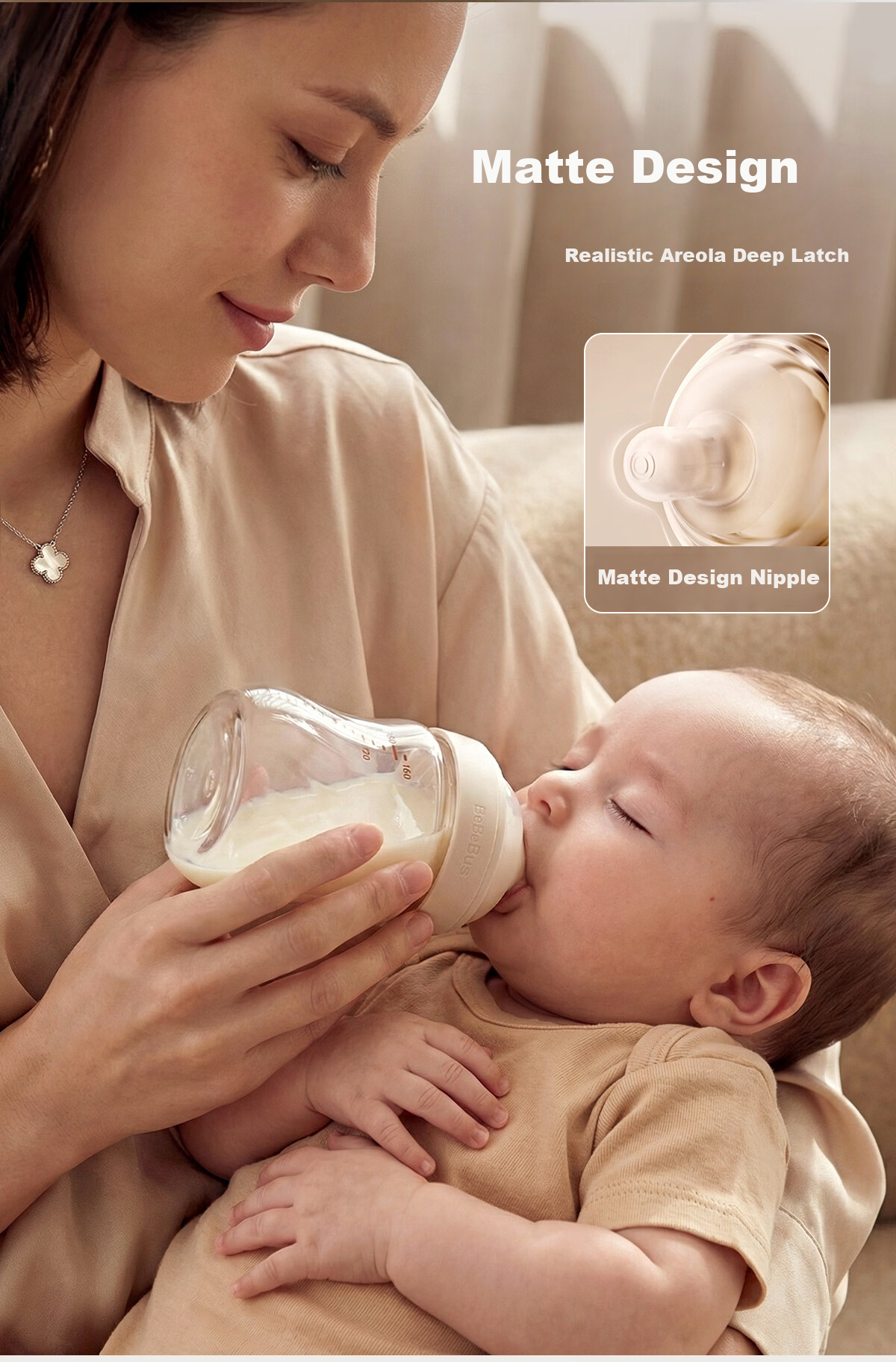 Bebebus Newborn Baby Bottle 0-1 Month Anti-Colic Glass Infant Bottle with Breast-Like Nipple 160ml 10