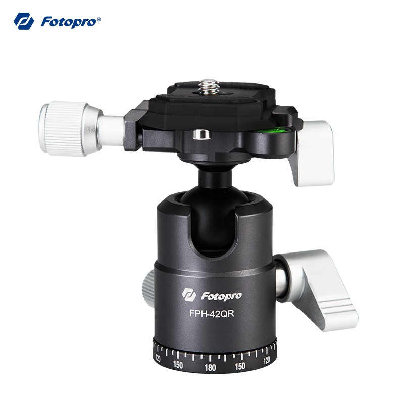 Fotopro 42QR, 3/8 Screw Hole, Dual Panoramic 360-Degree Rotation Camera Tripod Head, Compatible with Leica Cameras, Matte Gray Color