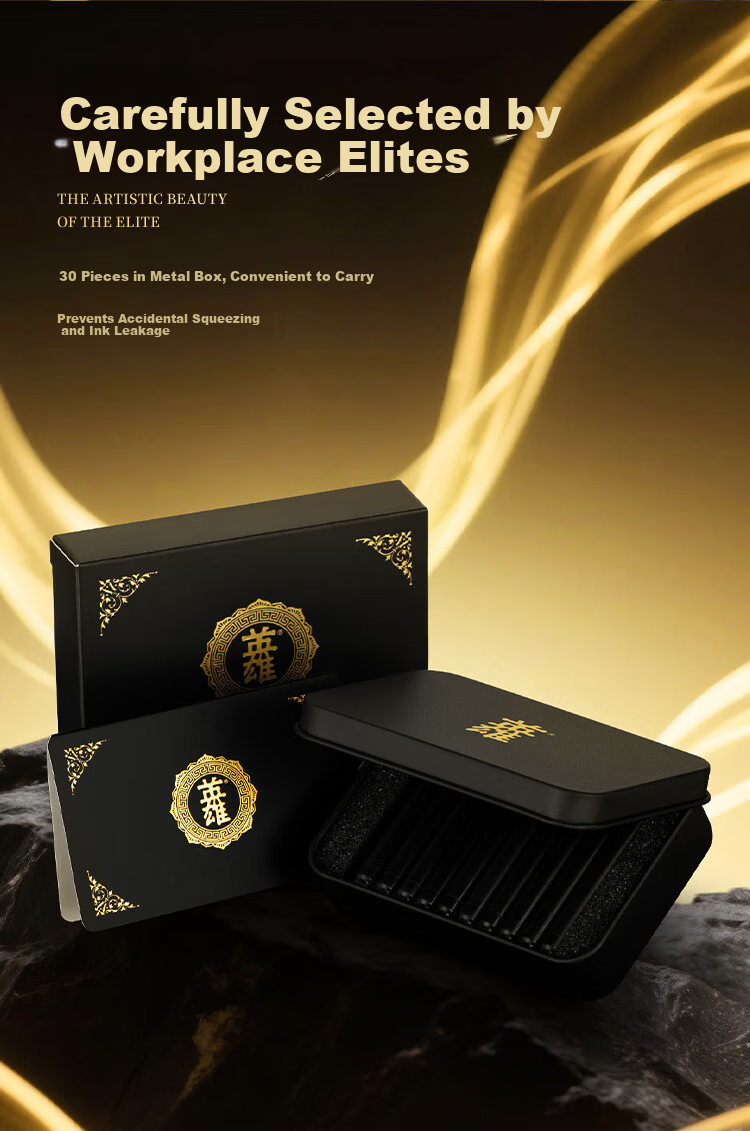HERO High-Grade Fountain Pen Ink Cartridges 2.6mm Diameter Ink Refills 30pcs Metal Box Black 5