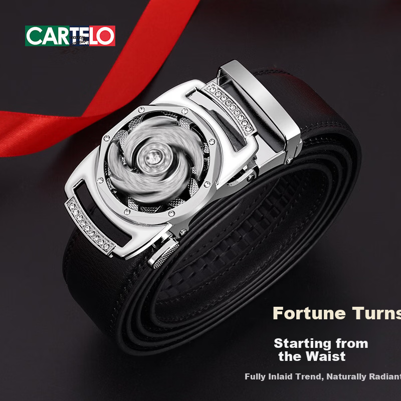 CARTELO "Fortune Turn" Men's Business Casual Genuine Leather Automatic Buckle Belt Gift for Boyfriend Husband Father