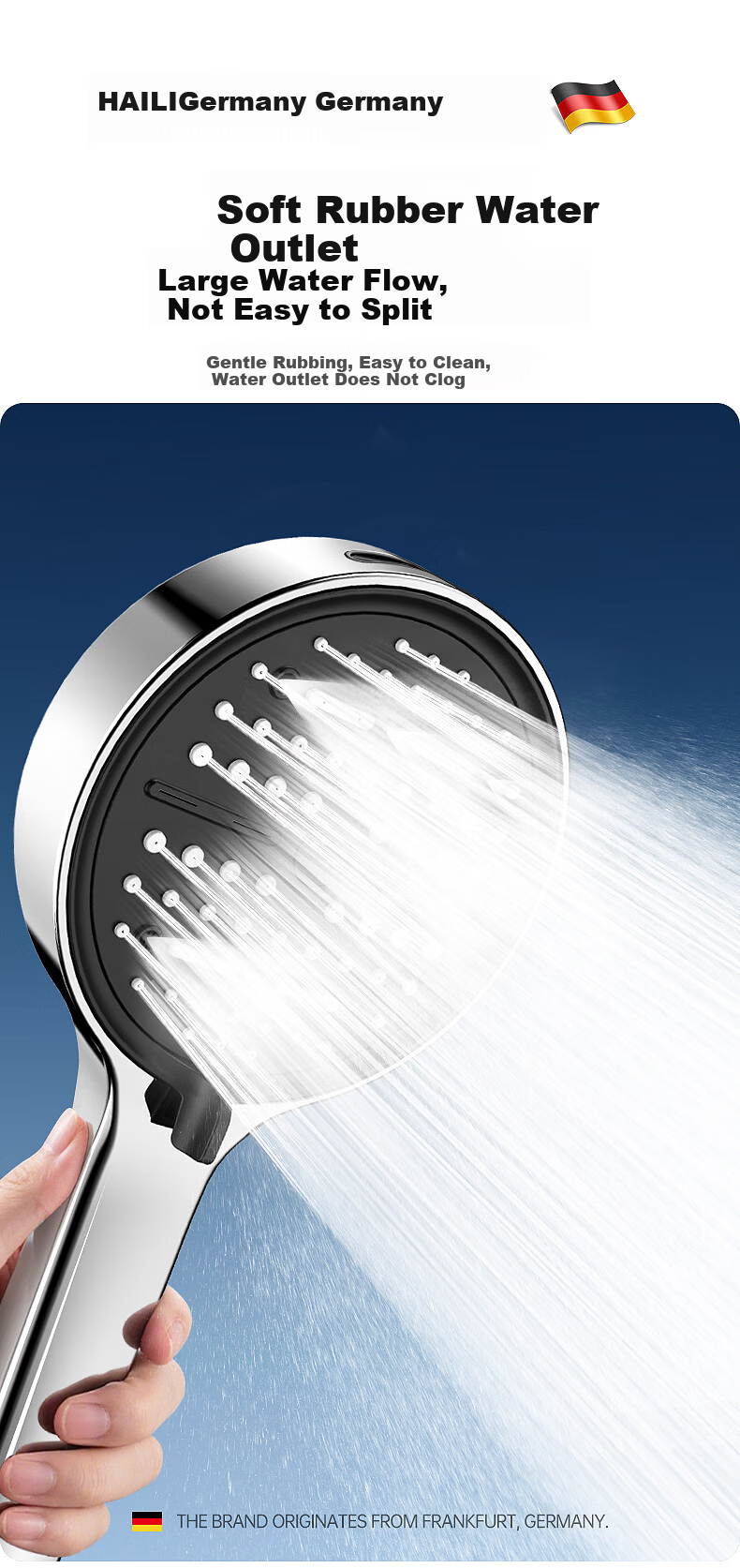 Haili High-Pressure Handheld Shower Head, Ultra-Strong Round Large Panel, Model ZH258G 5