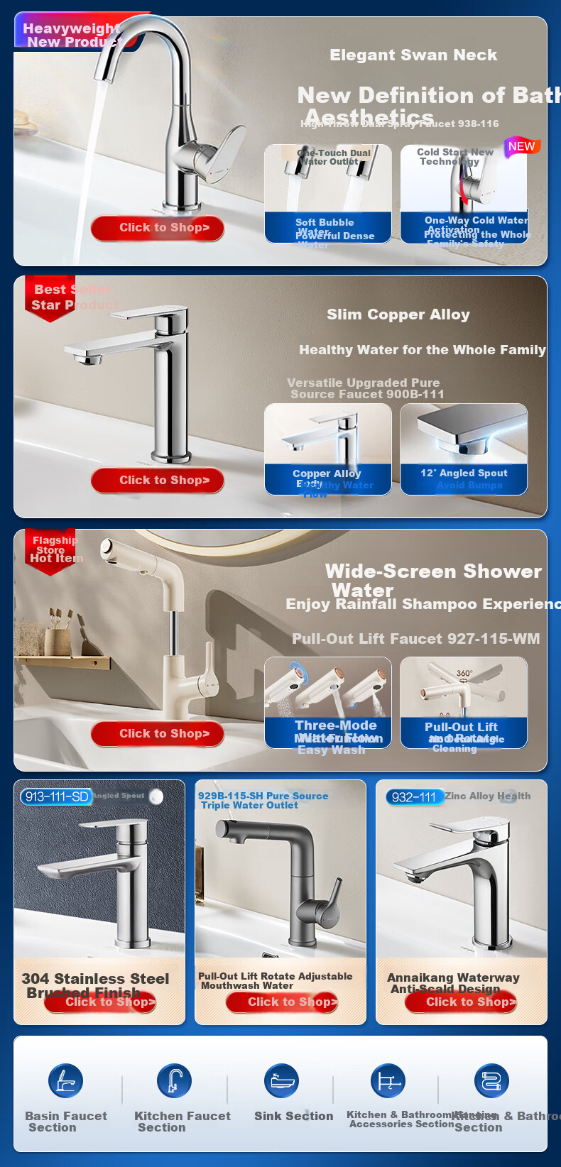 HEGII Pull-Out Basin Faucet, Multi-Functional Bathroom Sink Faucet with Hot And Cold Water, HMF903-115 1