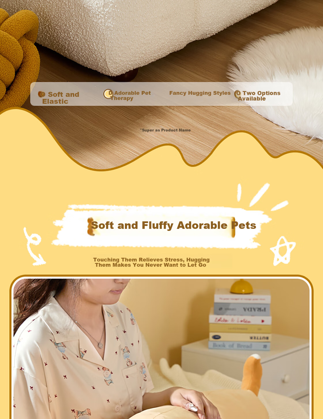 MINISO Gift Bear Series - Lying Pose Hug Pillow Bed Backrest Side Sleep Leg Hugging Doll Pillow Cushion Sofa Lumbar Pillow 2