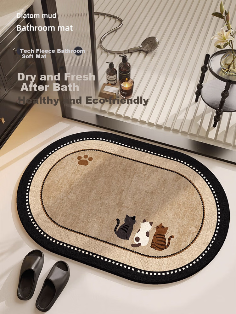 STIMANNI CITY·MANNI Fresh Style Bathroom Non-Slip Mat Cute Cartoon Absorbent Quick-Dry Oval Antibacterial Mildew-Resistant Floor Rug 1