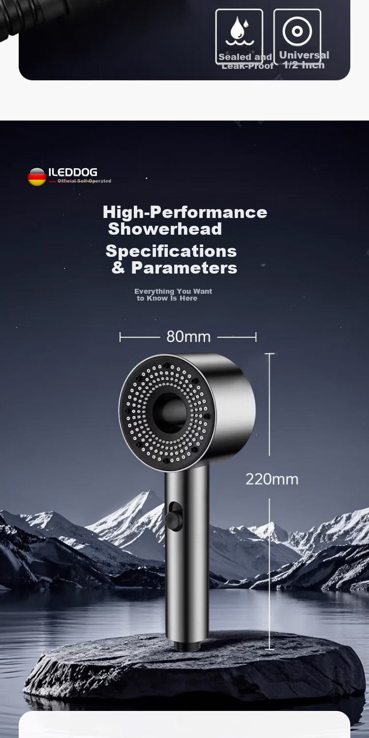 ILeddog [Germany] High-Pressure Shower Head Space Aluminum Handheld Bathroom Shower JS Handheld 17