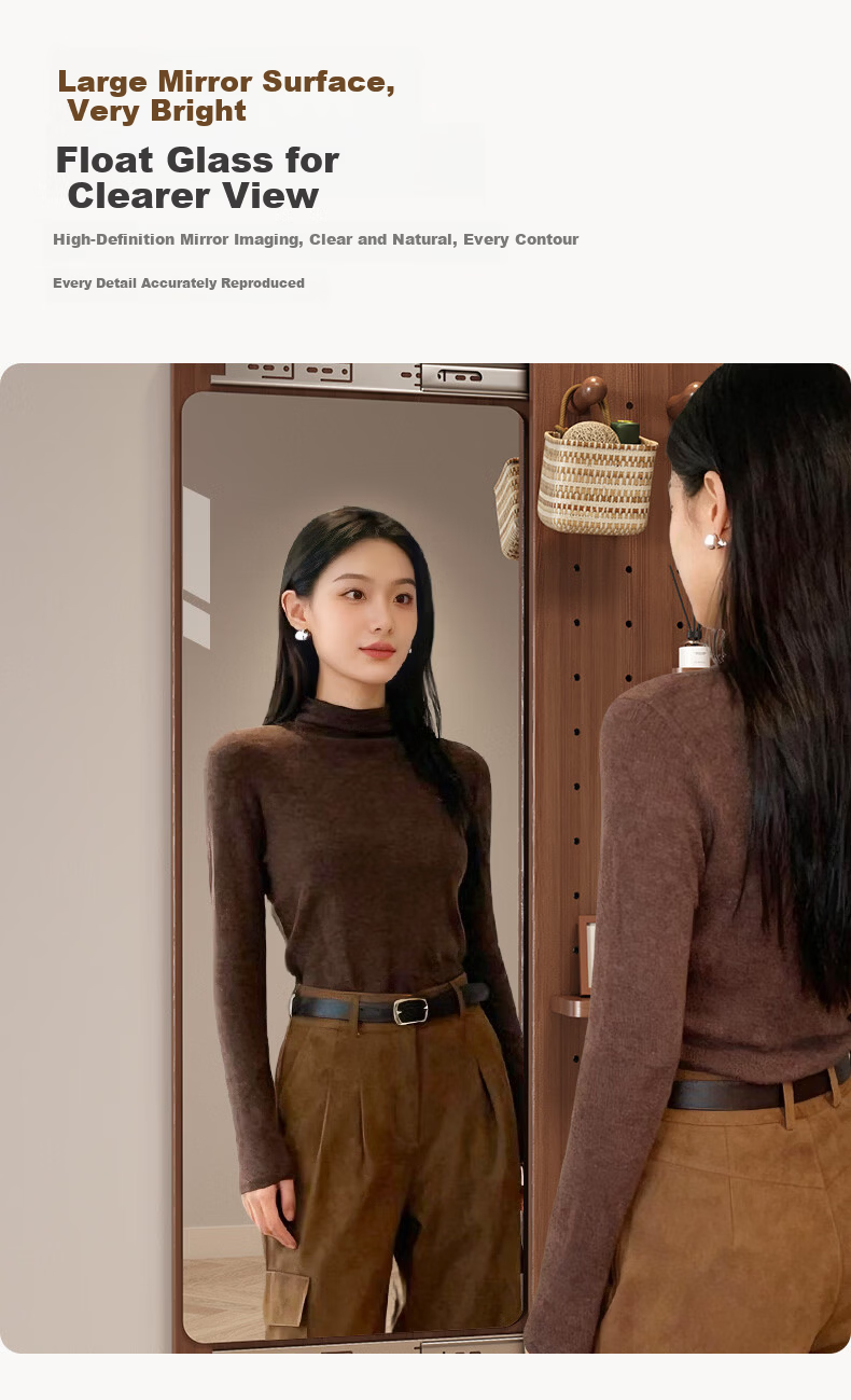 Qiyinge Solid Wood Pegboard Dressing Mirror Integrated Hidden Sliding Concealed Entryway Wall-Mounted Home Fitting Mirror 7