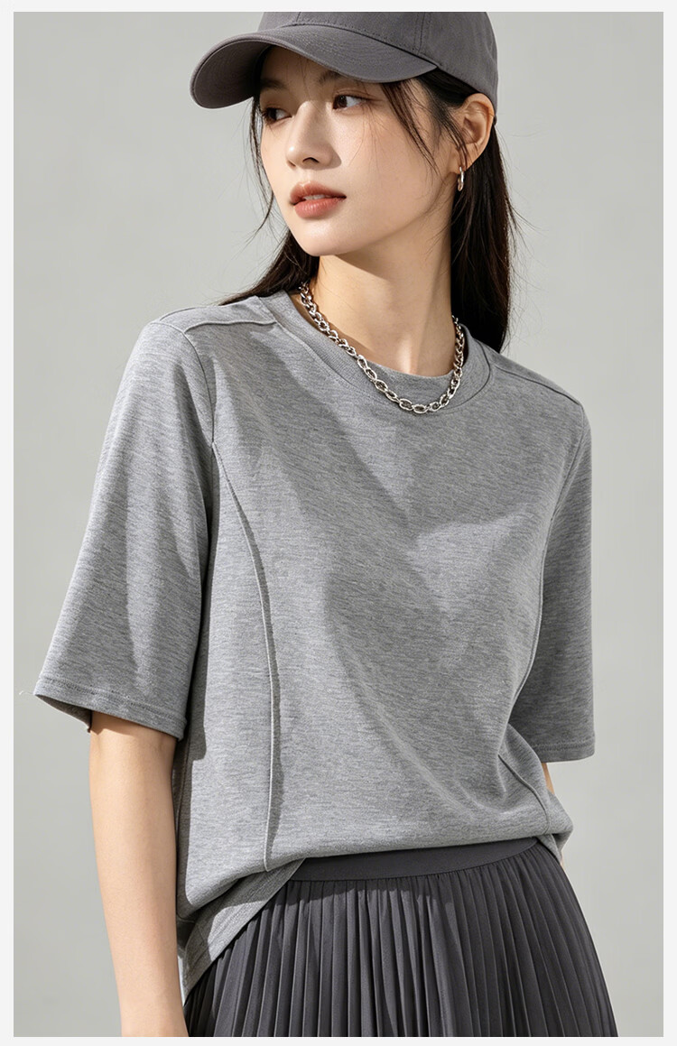 Miiow Women's Modal Slimming T-Shirt, Shoulder-Fitting Herringbone Ribbed Five-Sleeve Base Top 7