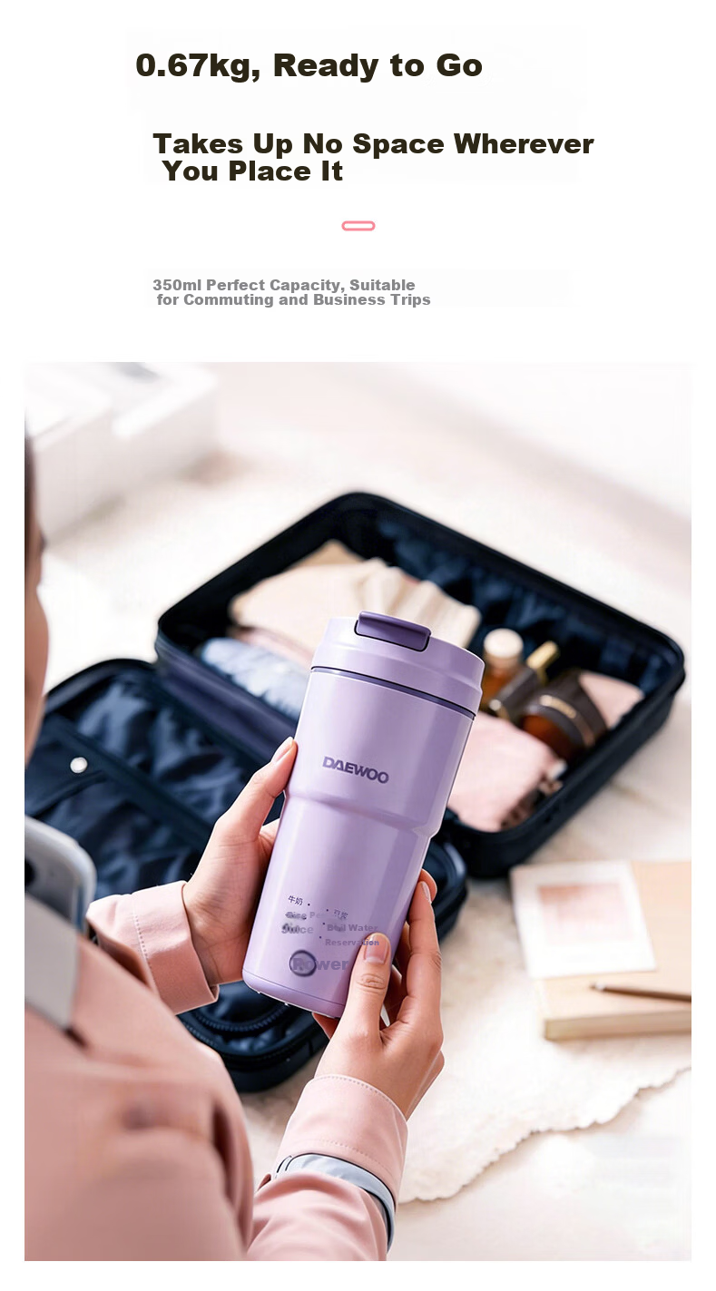 DAEWOO Mini Soy Milk Maker Smart Insulation Fully Automatic Portable Fresh Juice Extractor Direct Drinking No Filter Small Household Blender SM19 Purple 5