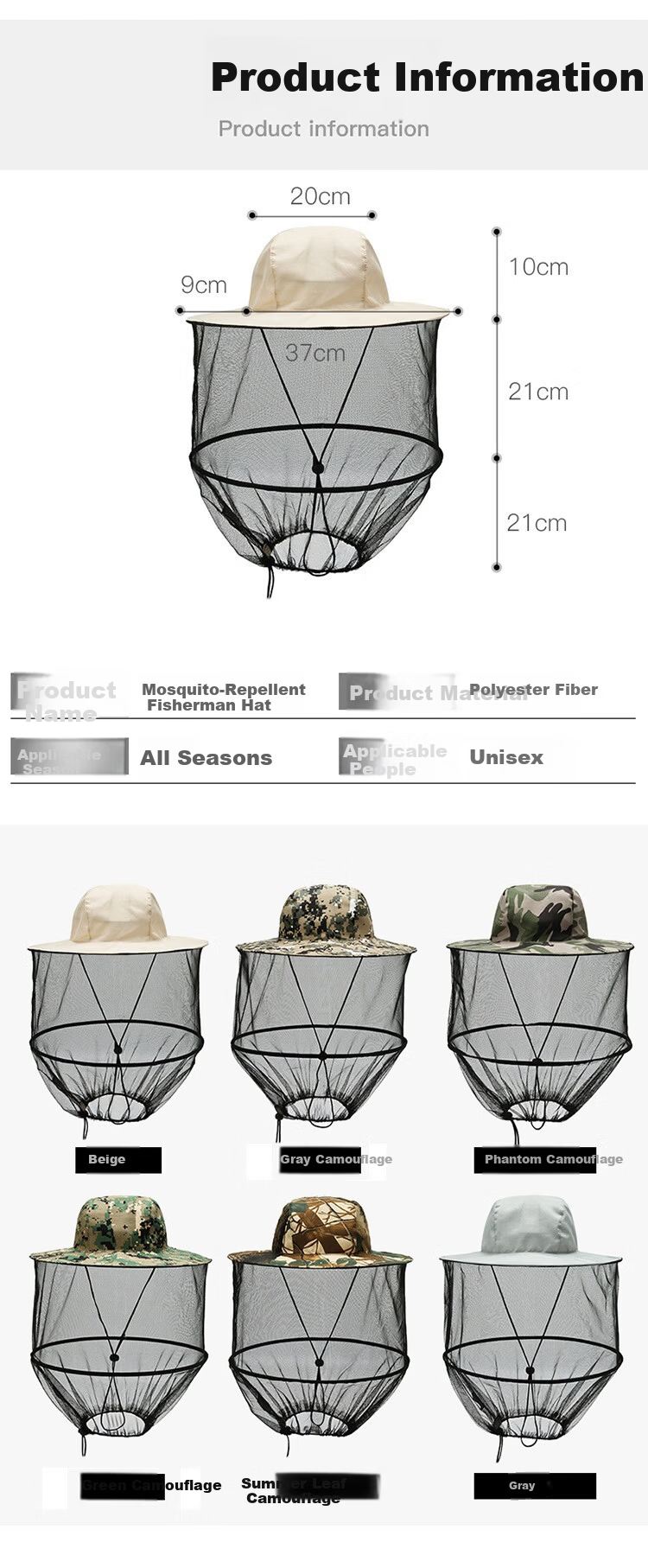 Aidier Outdoor Mosquito Repellent Hat Bee Protection Face Cover Sunshade Breathable Mesh Mask Night Fishing Insect Proof Beekeeping Camouflage Sun Hat (Mosquito Repellent) CW759349 3