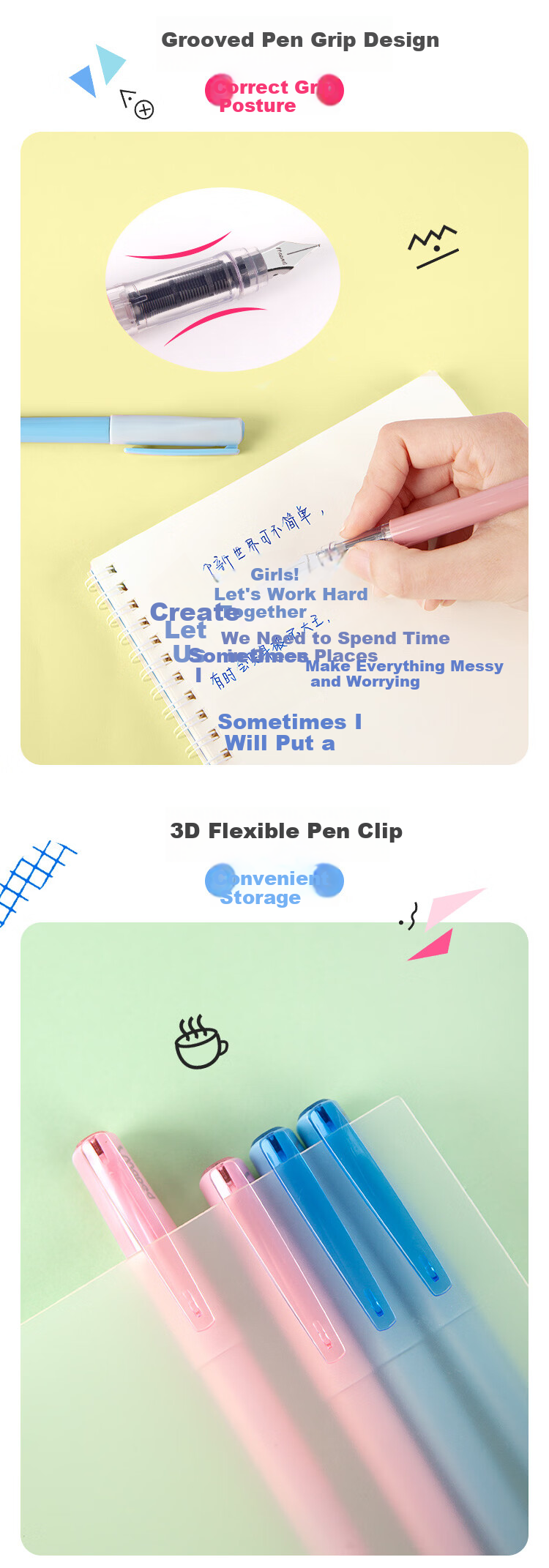 Maped Back-to-School Student Fountain Pen with Replaceable Ink Cartridge, Primary School Standard Script and Clerical Script Practice Pen, Beginner Handwriting Pen 221515CH Rose Red 4