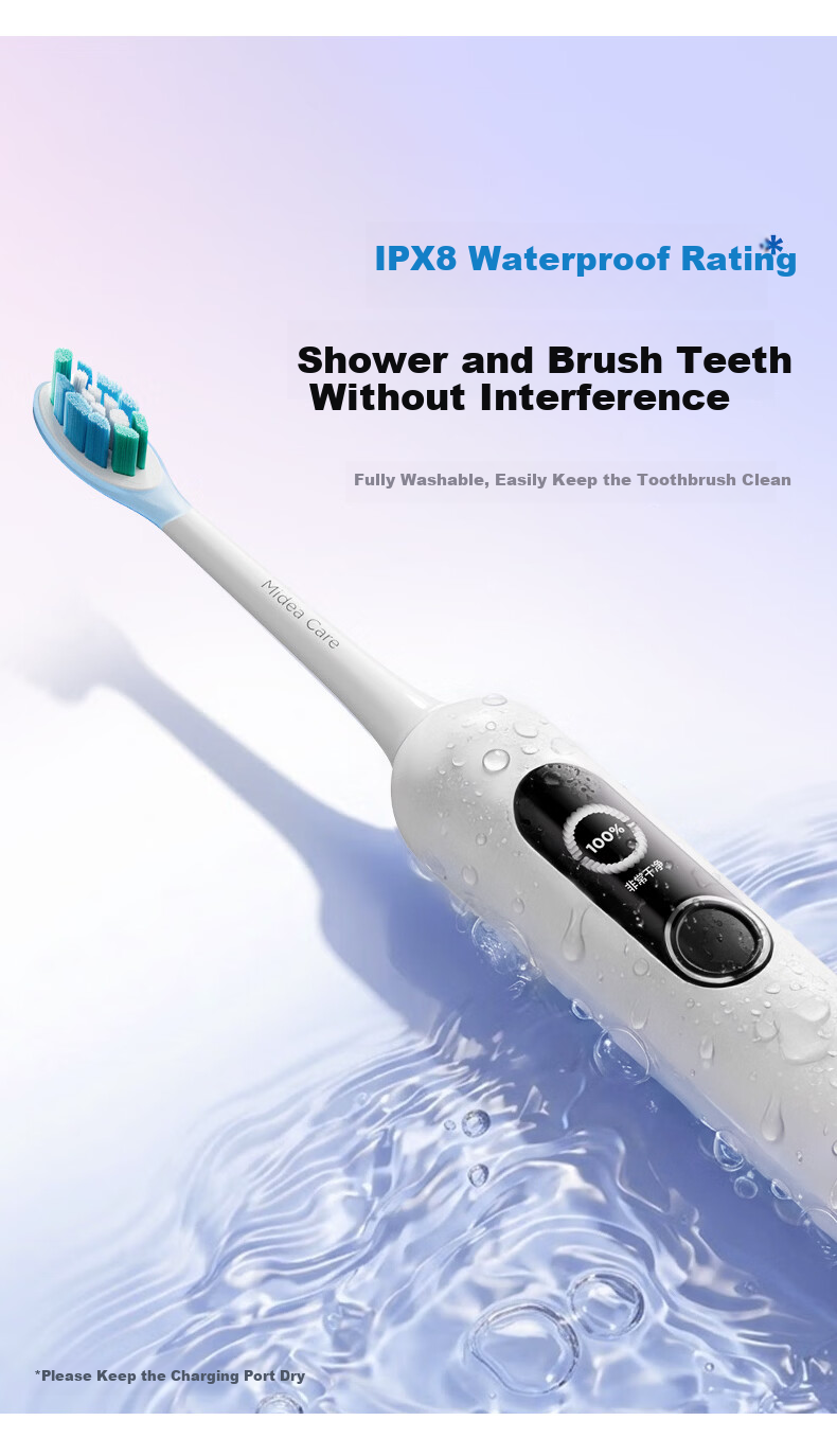 Midea OK Electric Toothbrush with Large Screen, Vibration Sweep, Missed Brush Reminder, 45° Wide Swing, Deep Cleaning, Interactive Digital Display, Adult Gift Box, Couple Birthday Gift YM7 Blue 13