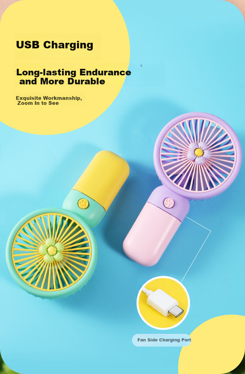 Gelite Handheld Mini USB Desk Fan Quiet Small Electric Fan Portable Rechargeable Yellow-Green for Dormitory Office Kids 5