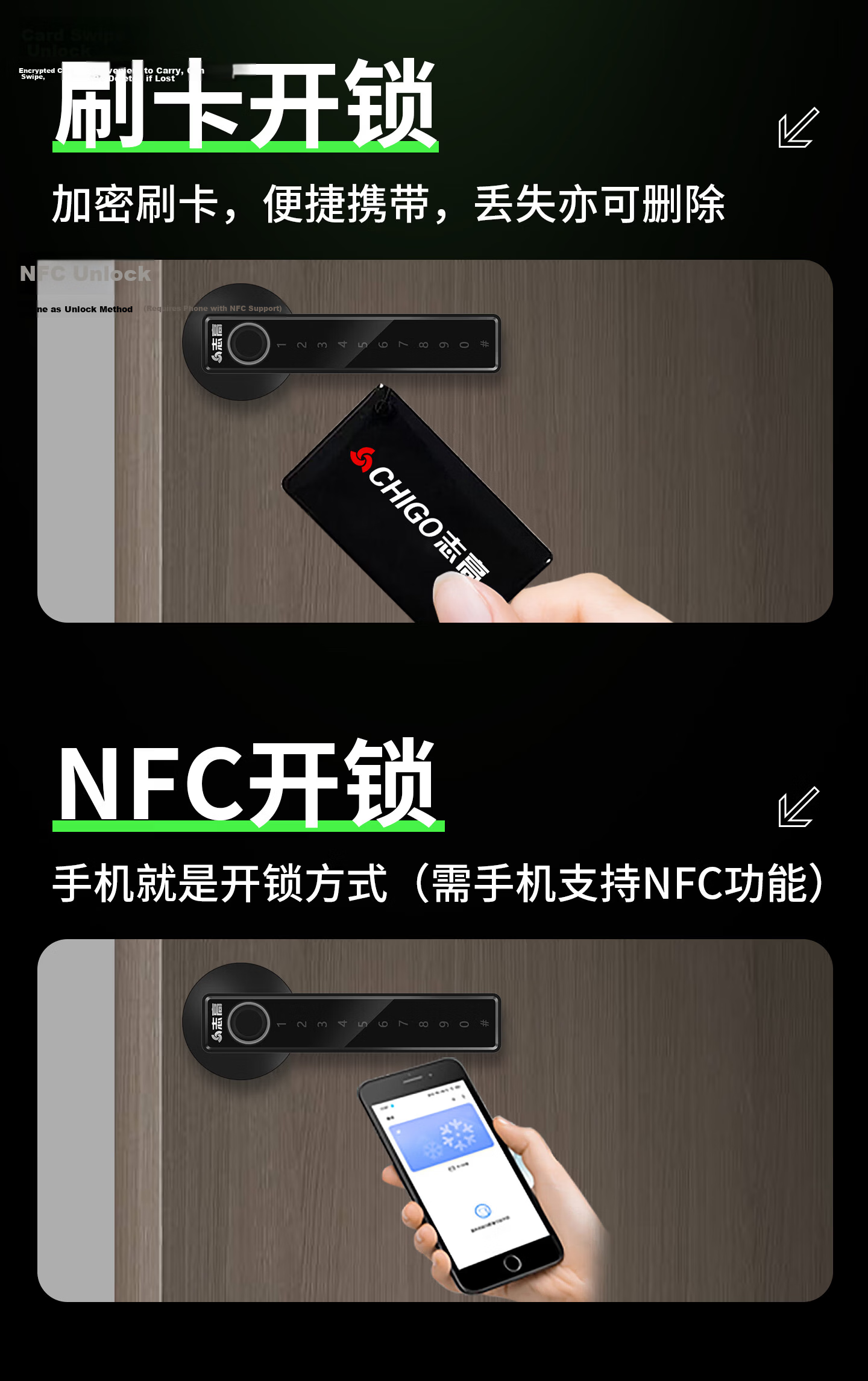 CHIGO Indoor Wooden Door Fingerprint Lock Office Password Door Lock Home Bedroom Smart Electronic Handle Lock No Drilling Required 10