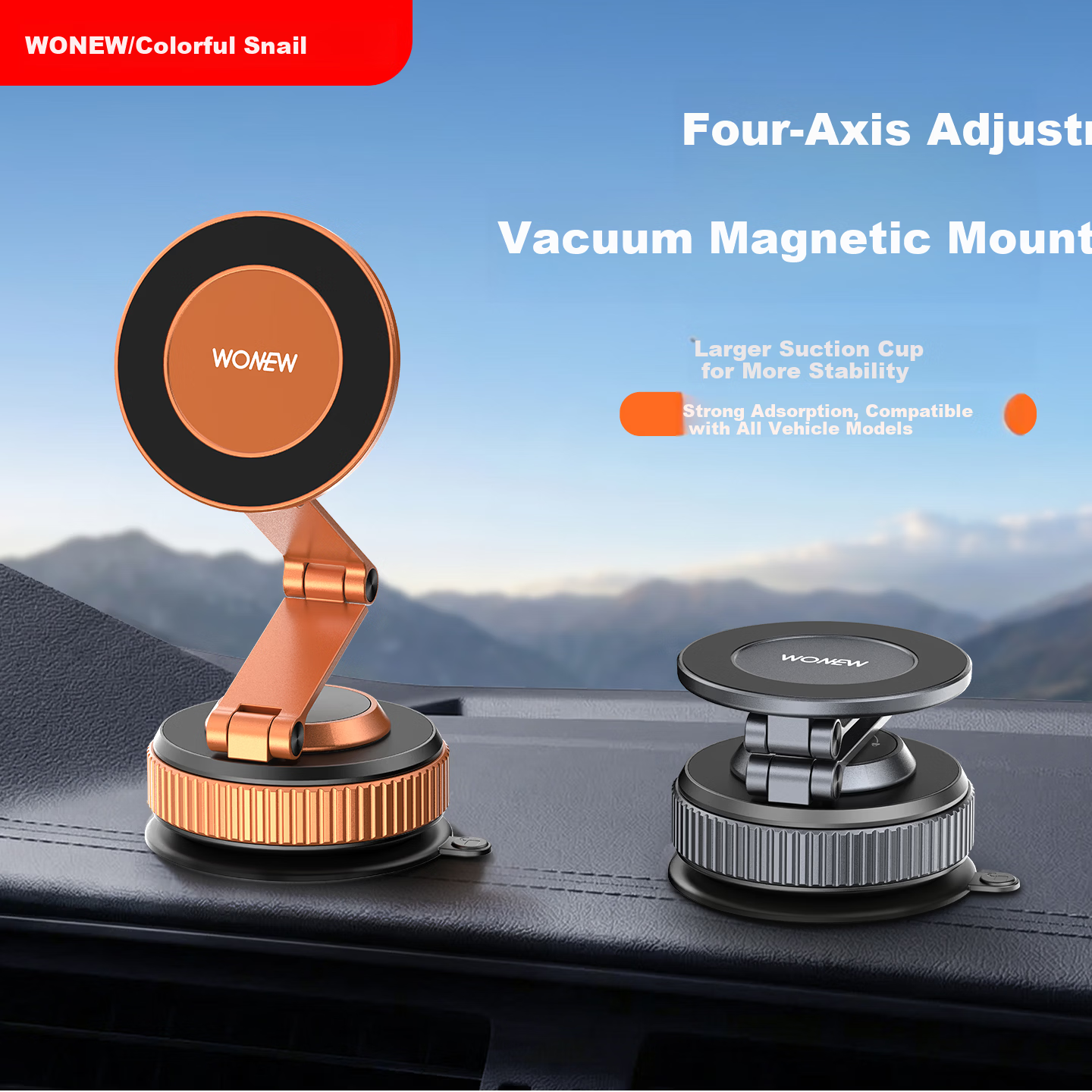 Wonew Car Magnetic Phone Holder Vacuum Suction Cup Universal Dashboard Mount for Navigation 2026 New Model