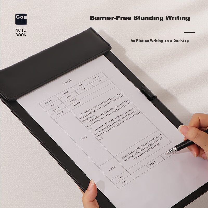 Xuchen Stationery A4 Black Premium Leather Magnetic Clip File Folder Business Hotel Office Meeting Writing Clipboard Report Folder with Pen Holder Corporate Customization