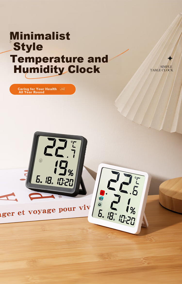 Compas Thermo-Hygrometer Clock Indoor Temperature Meter Baby Room Bedroom Kitchen Magnetic Multifunction Clock 2301H White 1
